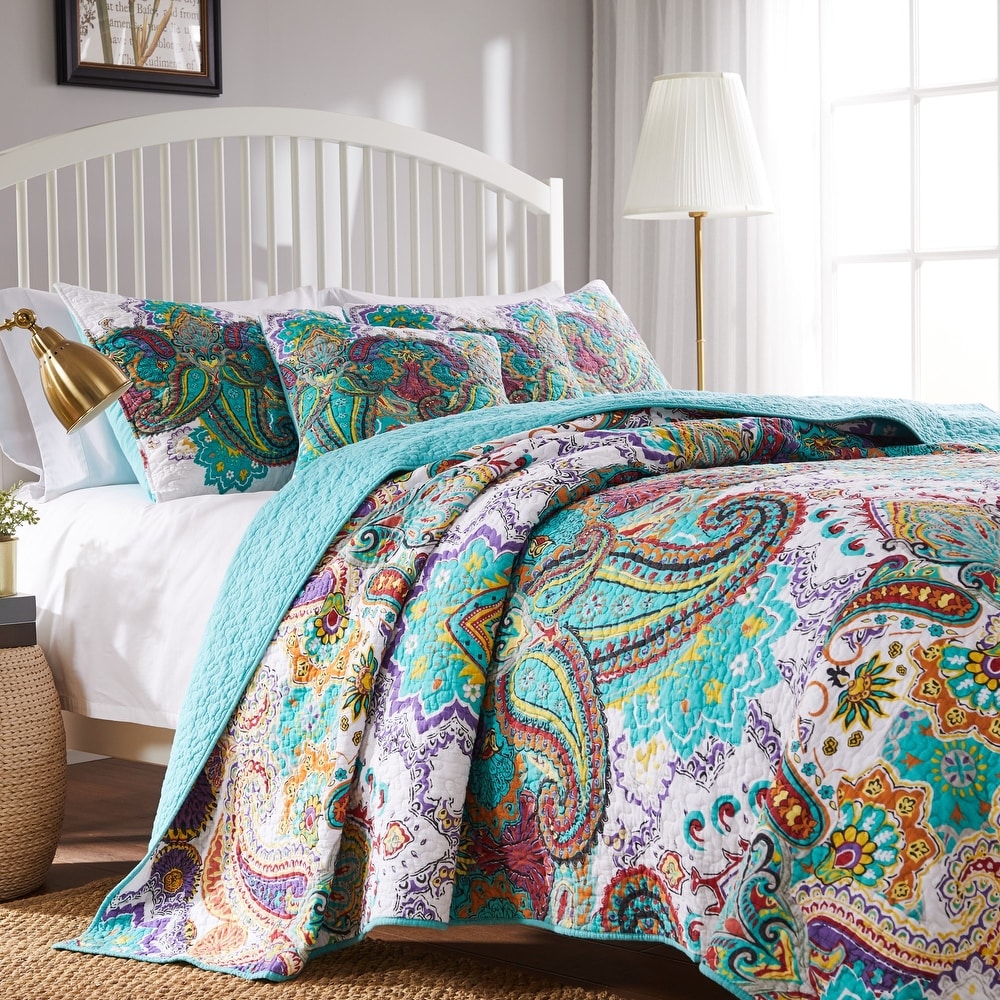 Renaissance Paisley 100% Cotton Quilt set,Bedspread Coverlet 