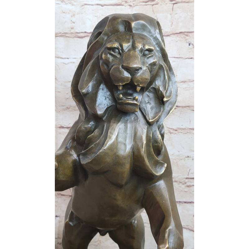 Abstract Guardian Imitative Lion Bronze Statue Sculpture Cubism Henry Moore 17 Inches X 12 Inches