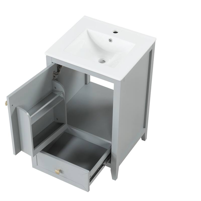 20" Bathroom Storage Vanity Cabinet with Ceramic Sink, Rack and Drawer