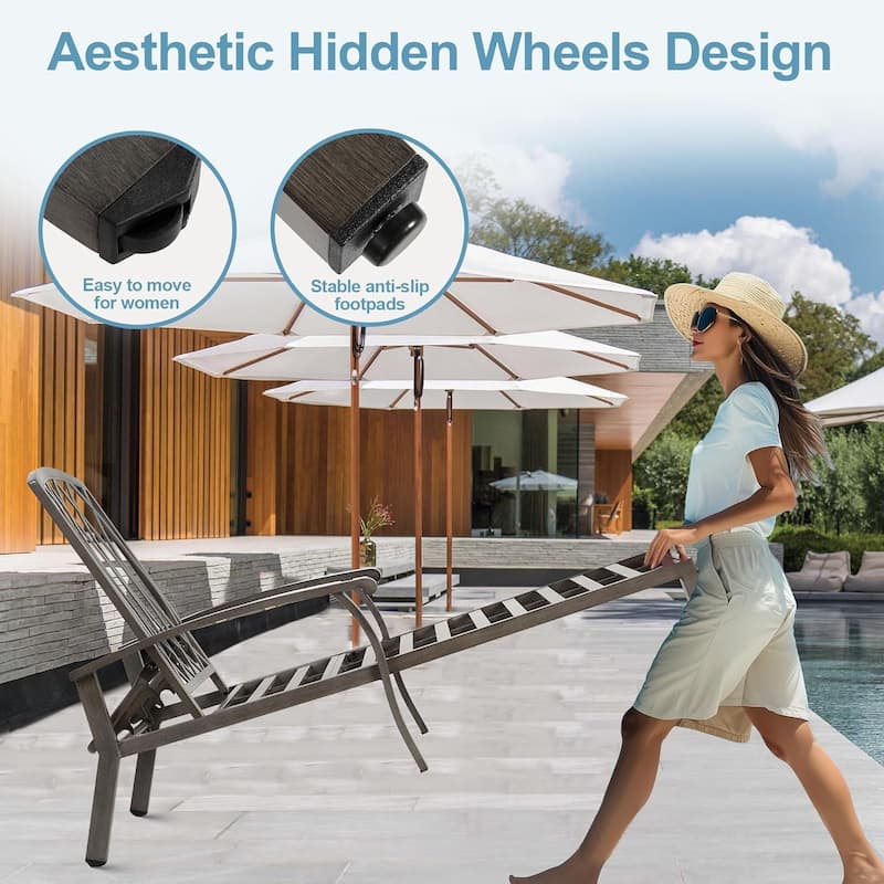 HOMEFUN Outdoor Aluminum Reclining 5-Position Adjustable Backrest Chaise Lounge(set of 2) with Cushion