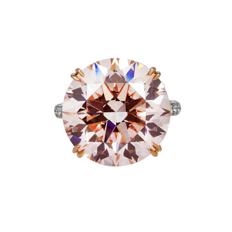 House Of Leon Platinum 19.27ct Round Fancy Vivid Pink Diamond Ring 21.18ctw GIA