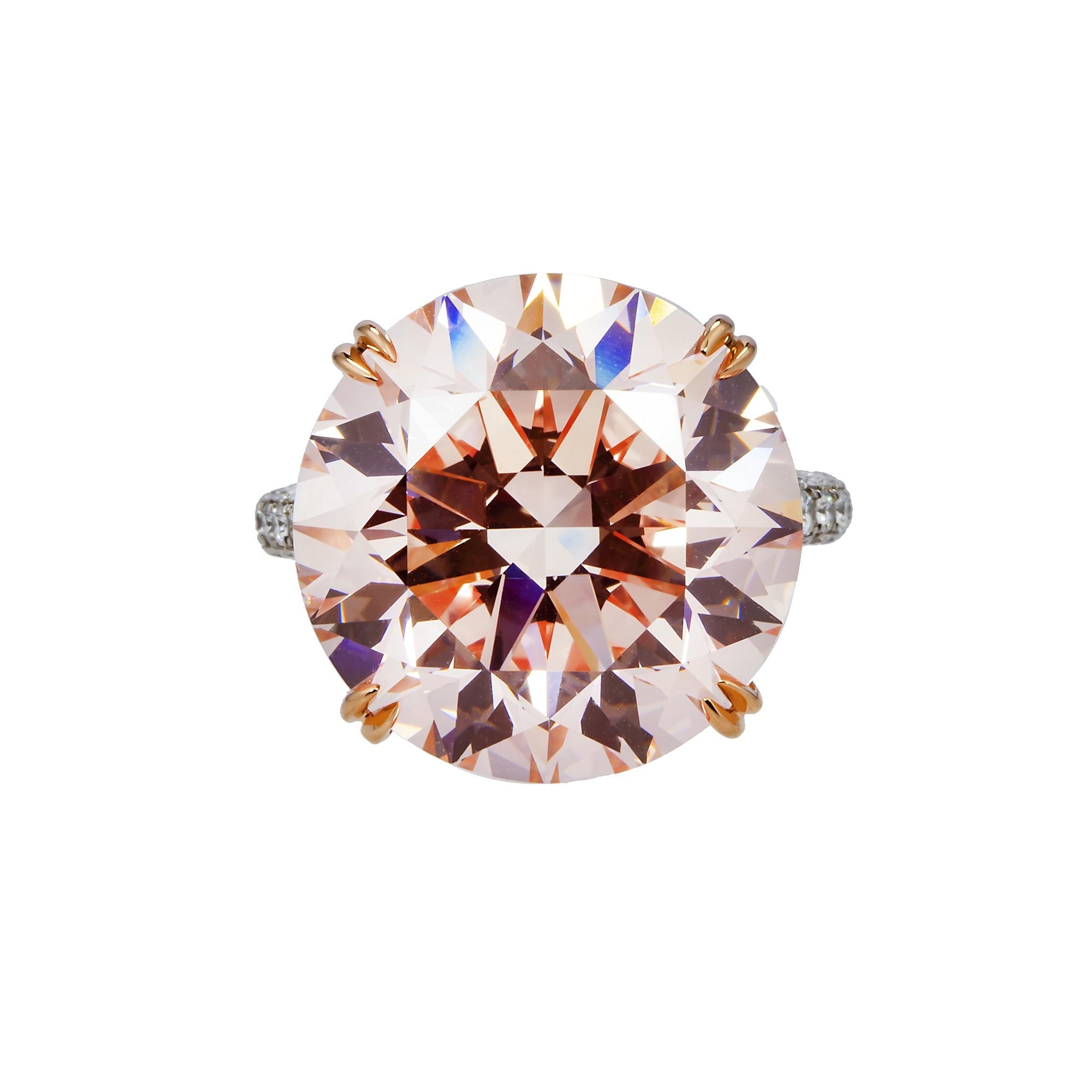 House Of Leon Platinum 19.27ct Round Fancy Vivid Pink Diamond Ring 21.18ctw GIA