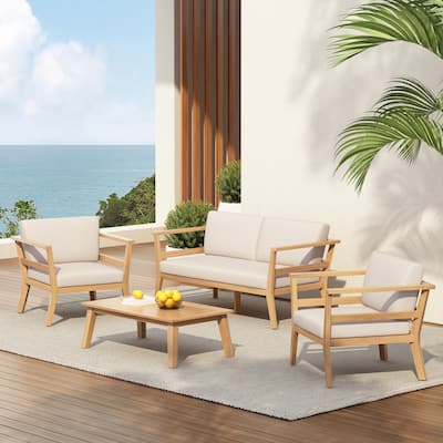 Scott Living - Calix Patio Acacia Wood 4 Piece Conversation Set with Cushion