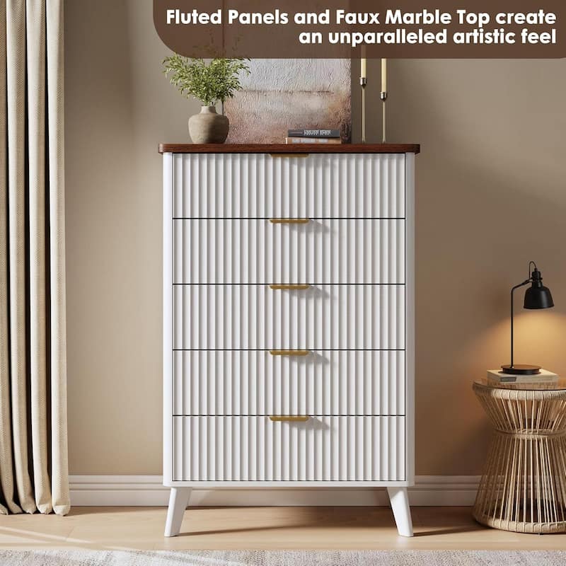 Modern Fluted 5 Drawers Dresser for Living Room, Bedroom