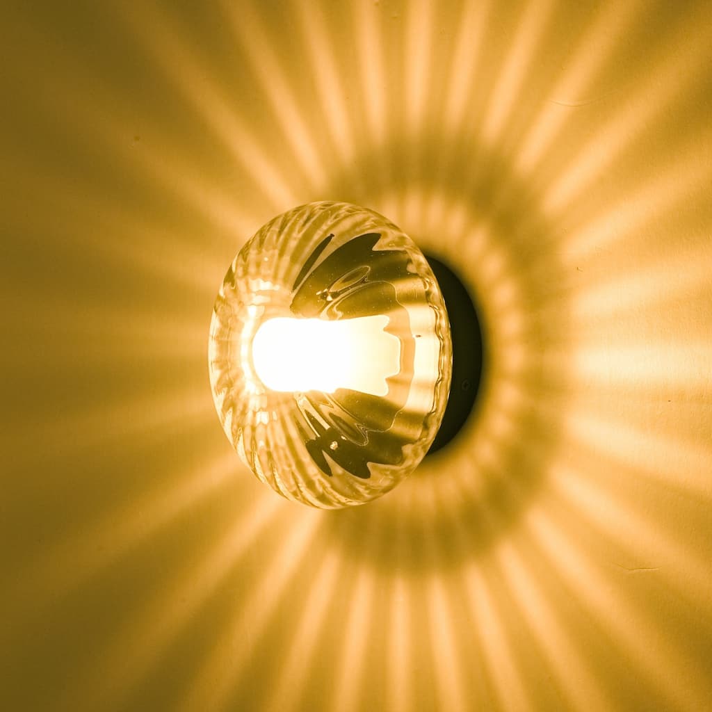 1-Light Modern Retro Clear Textured Glass & Metal Wall/Ceiling Light, Versatile Fixture for Bedroom - 1 Light