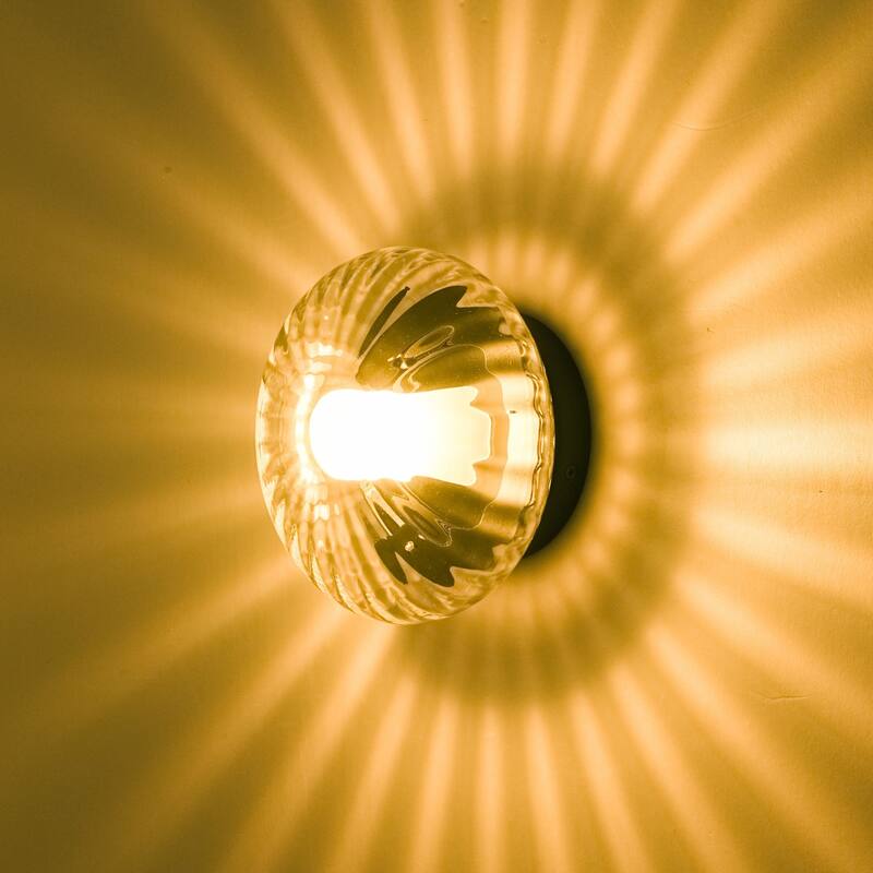 1-Light Modern Retro Clear Textured Glass & Metal Wall/Ceiling Light, Versatile Fixture for Bedroom - 1 Light - Black - 1 Light