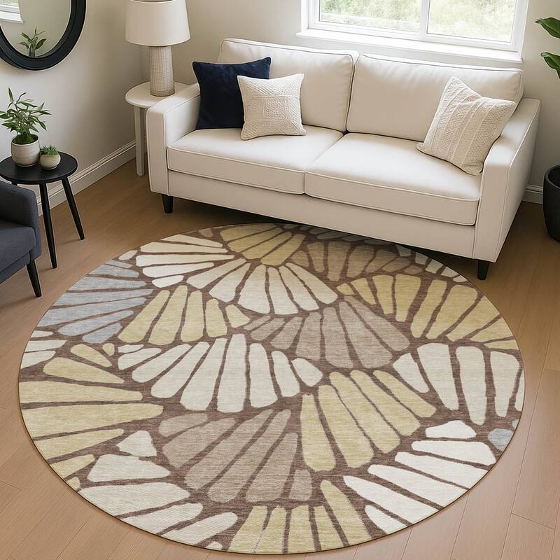 Machine Washable Indoor/ Outdoor Floral Modern Chantille Rug