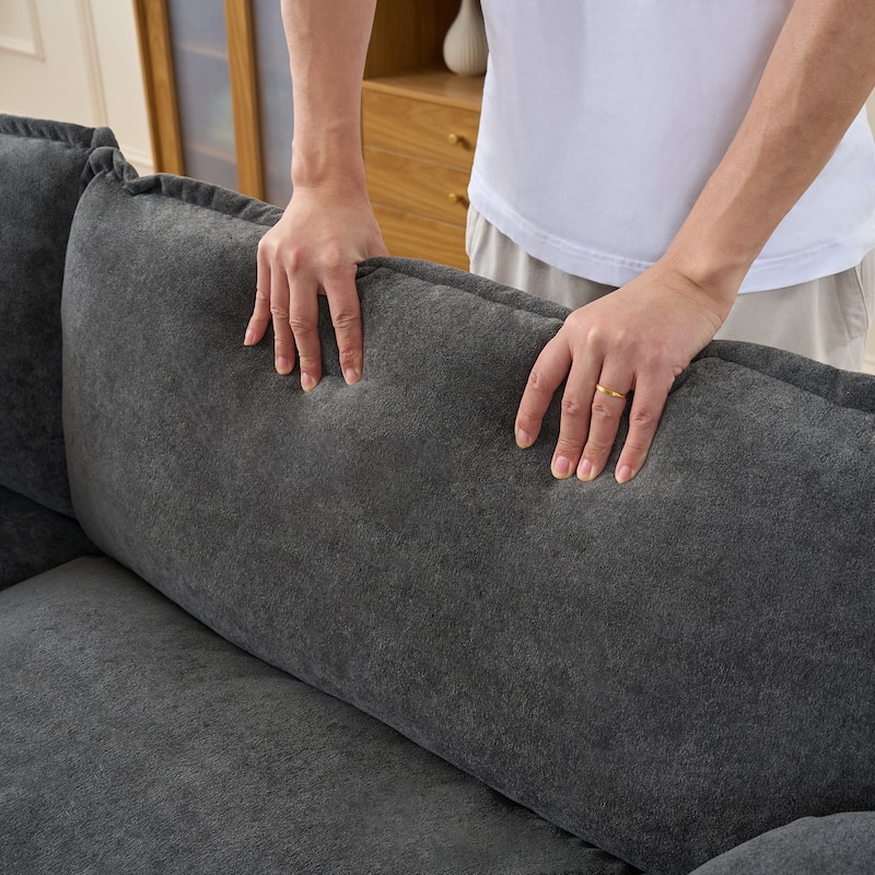 Anmytek Oversized Modern Grey Chenille Armchair with Toss Pillow and Deep Seat