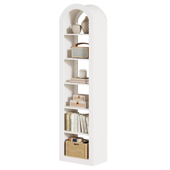 6-Tier Wooden Tall Bookshelf, 74.8 Inches Rustic Arched Bookcase