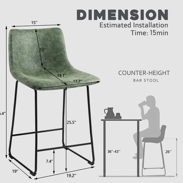dimension image slide 16 of 19, Bossin 18/26/30 inch Bar Stools,Counter Height Bar Stools with Back Modern PU Leather Stools Dining Chair with Footrest