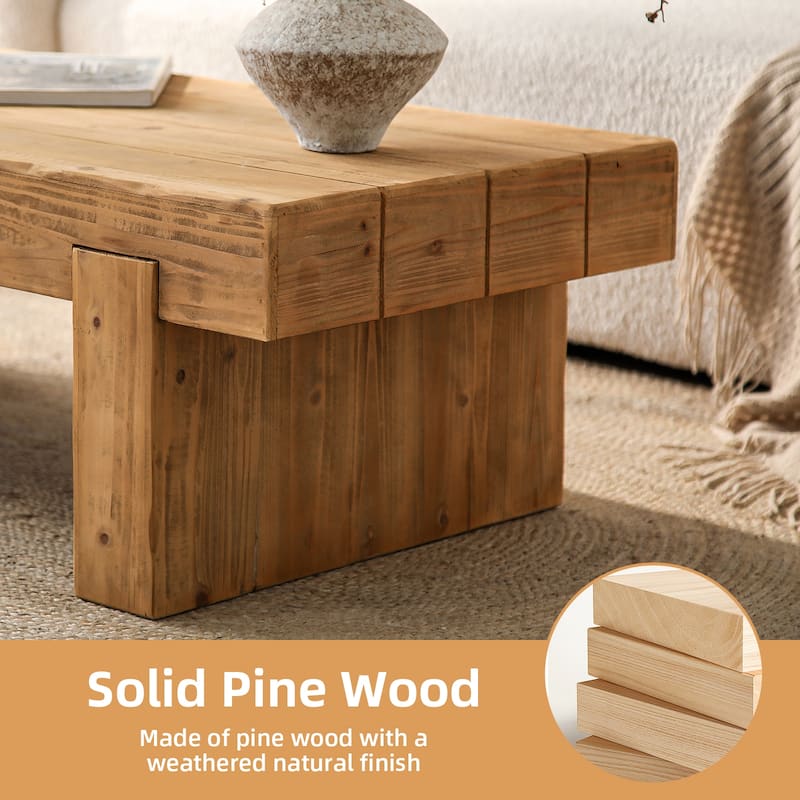 47.6" Farmhouse Solid Wood Coffee Table - Rectangular Rustic Accent Table for Living Room or Home Office