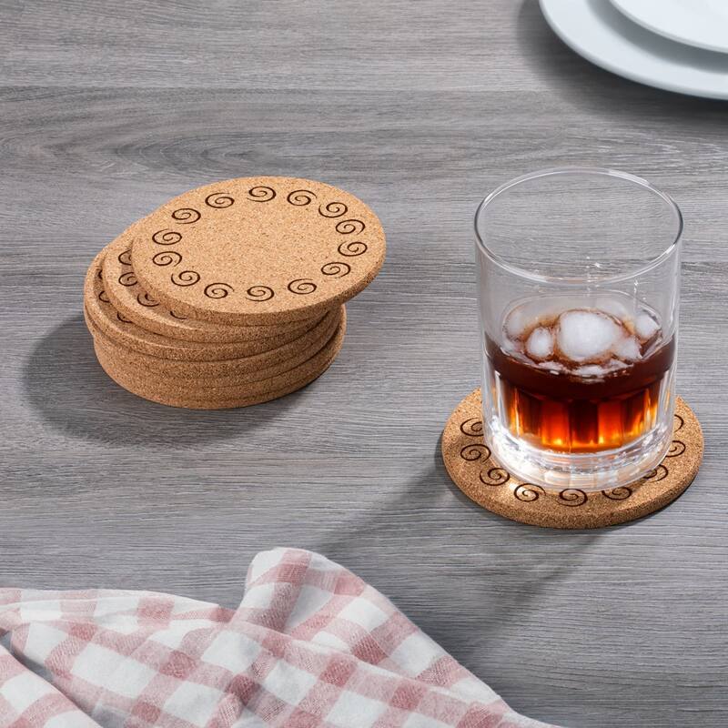 Swirls 4 Pack Absorbent Cork Coaster Made in The USA 4" Round