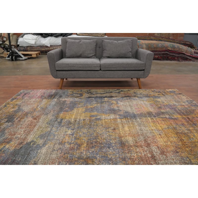 Hand Knotted Oriental Viscose Silk Carpet Modern Abstract Multi-Colored Abstract Area Rug - 8' 7'' X 6' 10''