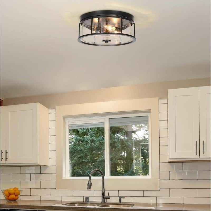 Clyno Modern Industrial 3-Light Glass Flush Mount Cylinder Island Ceiling Light