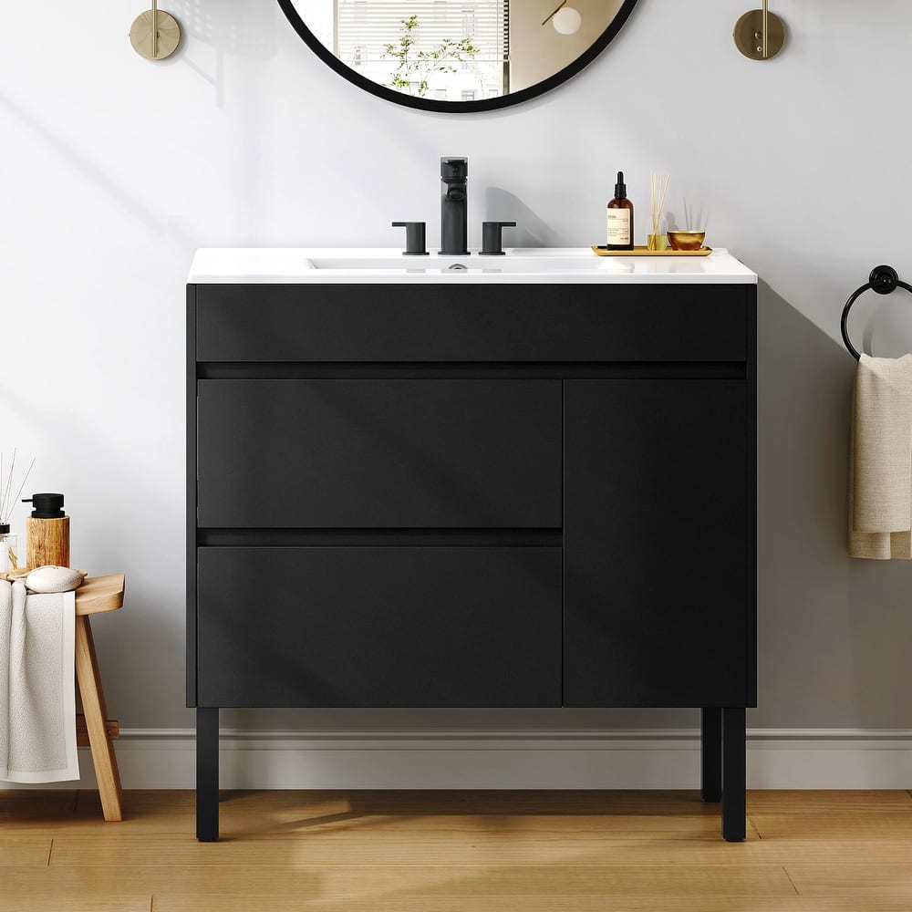 Moasis 36 Inch Freestanding Bathroom Vanity with Ceramic Sink 1 Cabinet and 2 Drawers