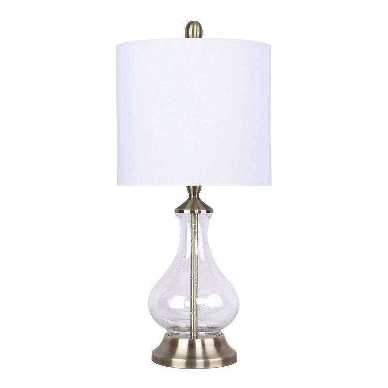 Porch & Den Kirsten Clear Seeded Glass 22-inch Accent Lamp with Off-White Linen Drum Shade
