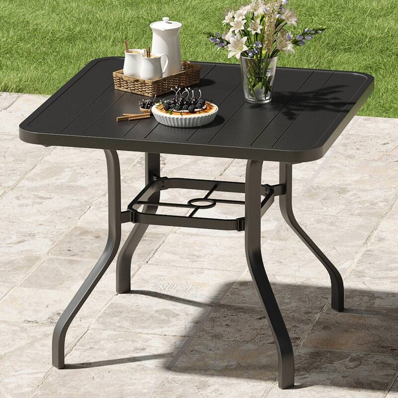 35" Metal Patio Square Dining Table with 1.57" Umbrella Hole