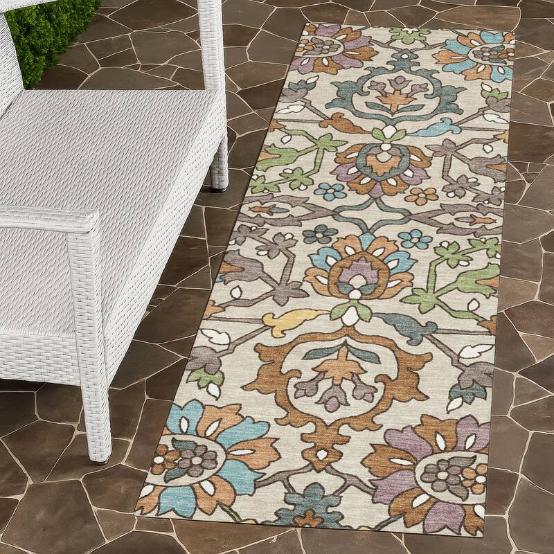 Machine Washable Indoor/ Outdoor Traditional Blanca Chantille Rug - Beige - 2'3" x 7'6"