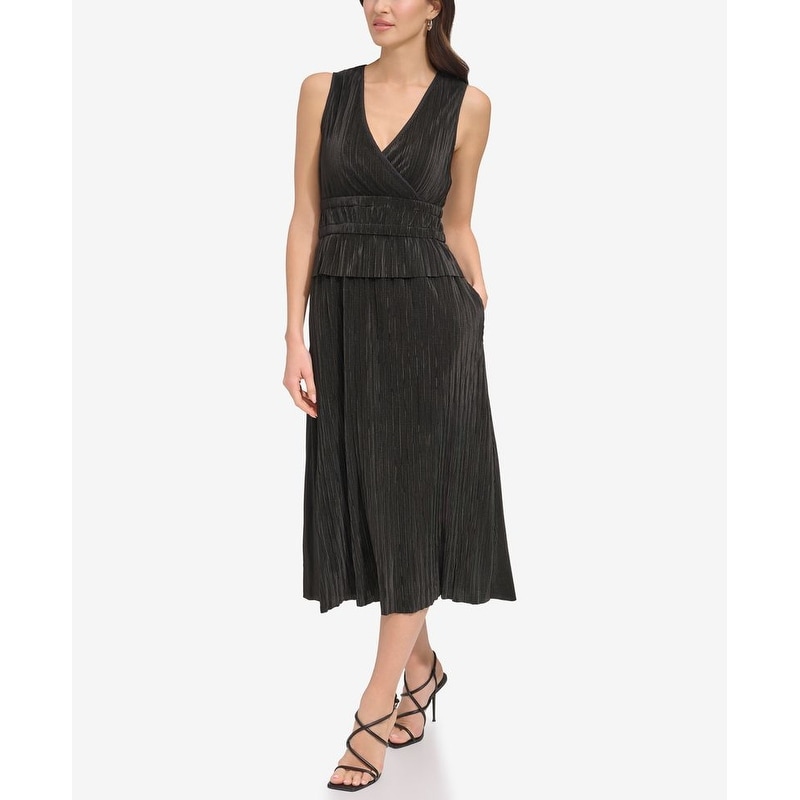 open lace back dress Sleeveless V Neck Top With Pleated Skirt | Fit and Flare