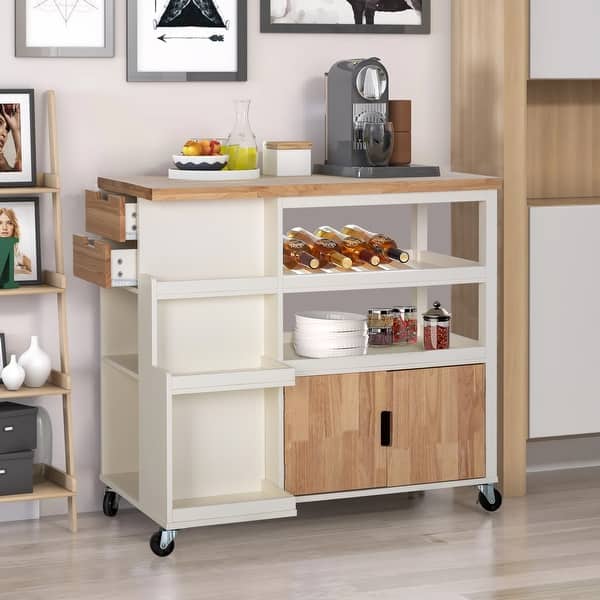 Portable Kitchen Cart Wood Top Kitchen Trolley with Drawers Bed Bath