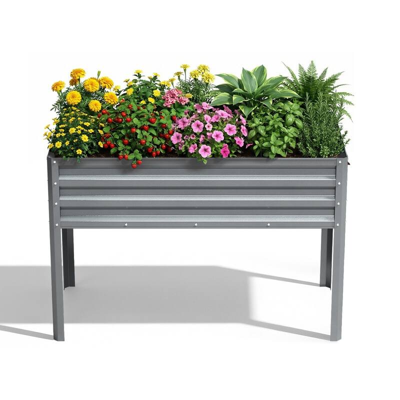 Meyreso 48" x 30" x 20" Galvanized Raised Garden Bed with Legs, Metal Elevated Planter Box, Rust-Resistant, Safety Edging