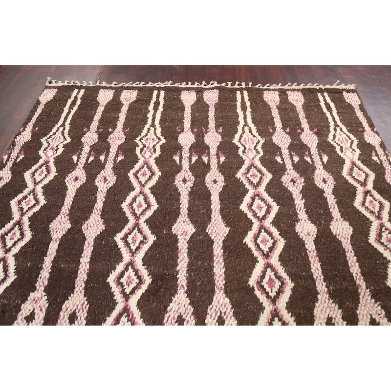 Geometric Oriental Moroccan Wool Area Rug Handmade Living Room Carpet - 7'10" x 10'9"