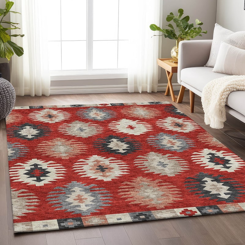 Premium Washable Super Soft Southwest Global Mayfield Rug - Red - 3' x 5'