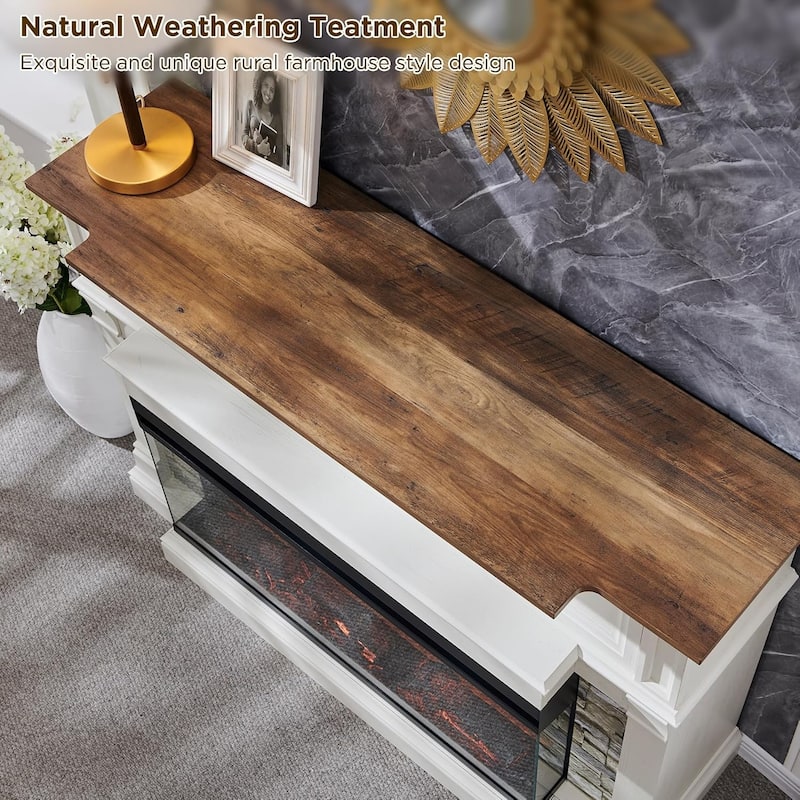 Farmhouse TV Stand With 3-Sided Glass Fireplace, Entertainment Center