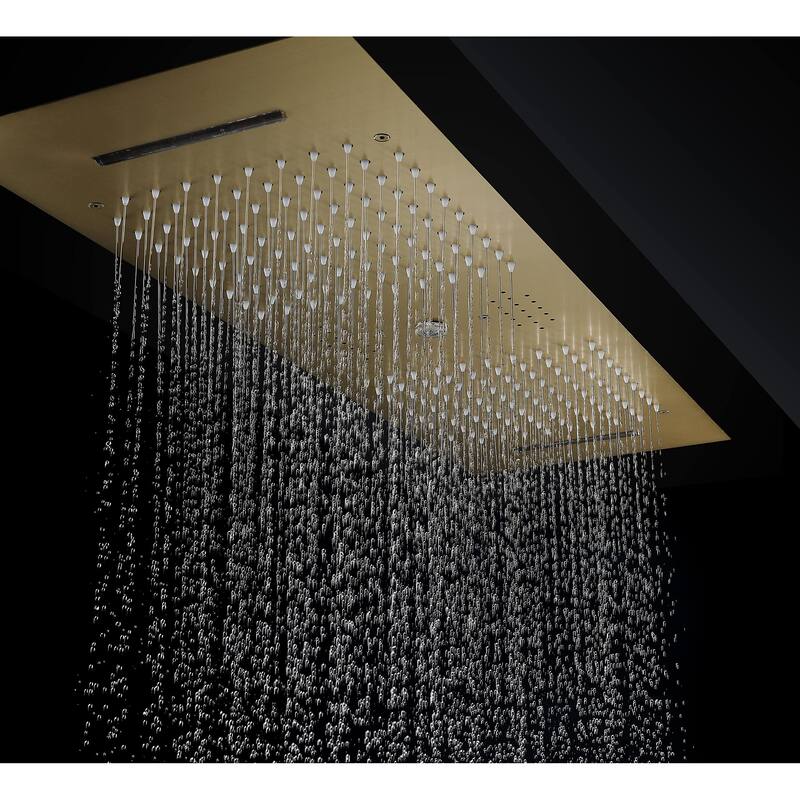 36 inch 64 inch LED light head 5 way thermostatic shower system brushed gold - 7'6" x 10'9"