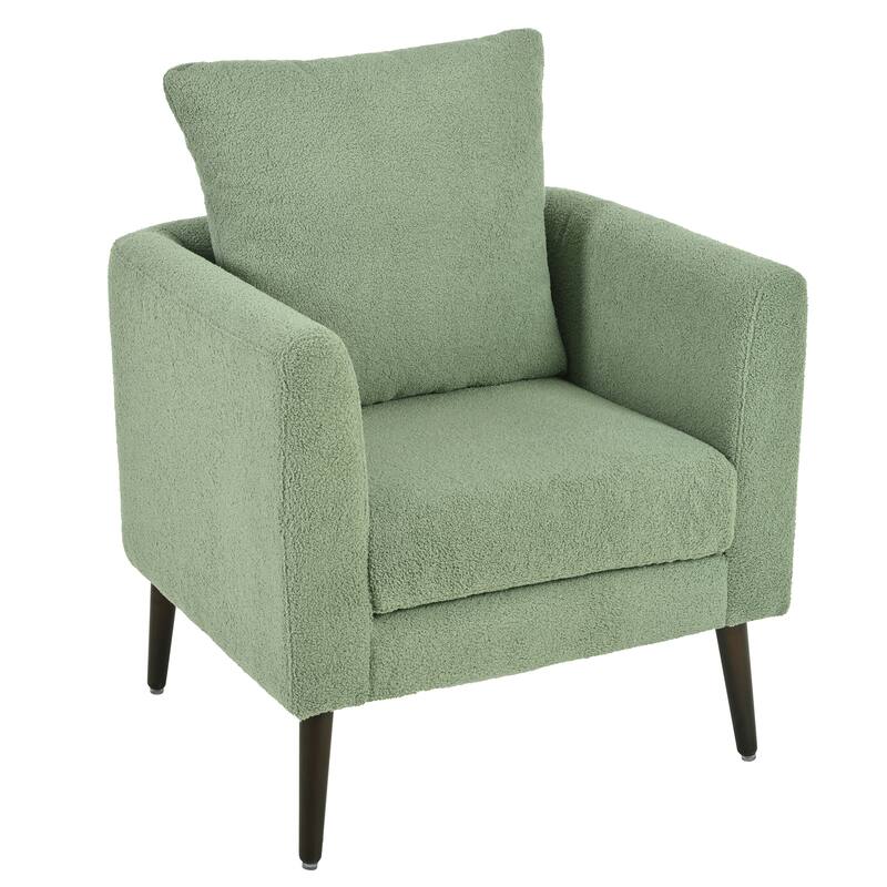 Upholstered Teddy Fabric Accent Chair, Arm Chairs with Pillow Mid Century Modern Living Room Lounge Chair, Single Sofa Chair