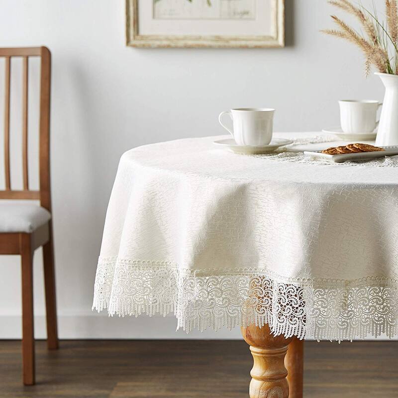 Violet Linen Treasure Lace Pattern Tablecloth - 70" Round - Ivory