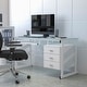preview thumbnail 2 of 10, White Computer Desk with Frosted Glass Top and Three Drawer Pedestal