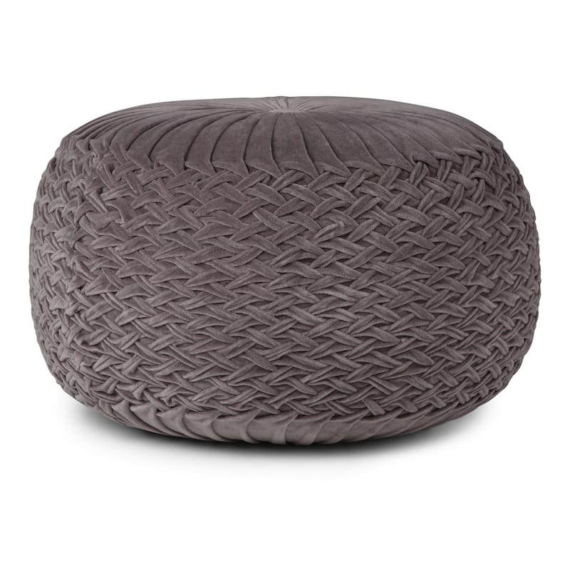 WYNDENHALL Faye Round Pouf in Velvet Fabric