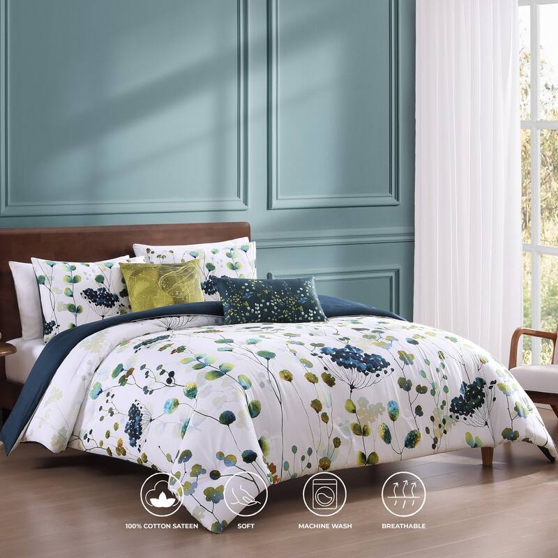 Bebejan Abstract 100% Cotton Sateen Vines 5 Piece Reversible Comforter Set