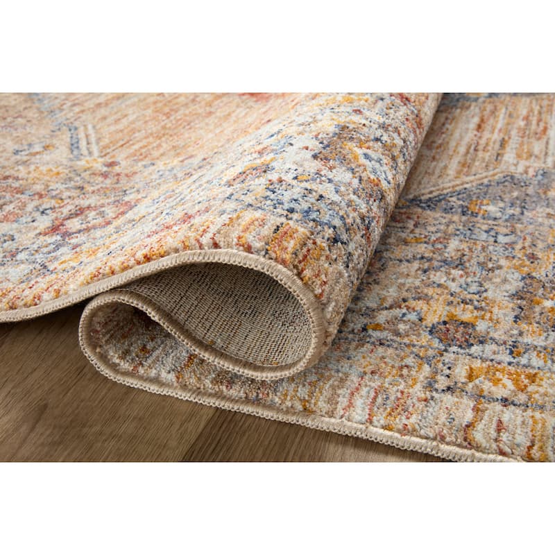 Alexander Home Anniki Distressed Sunset Medallion Area Rug with Micro Fringe