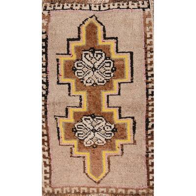 Hand Knotted Oriental 100% Wool Carpet Transitional Geometric Beige & Ivories Anatolian Area Rug - 2' 8'' X 1' 7''