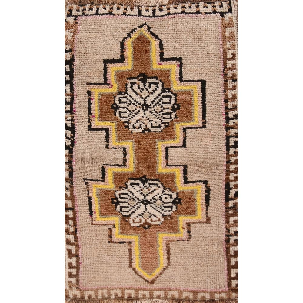 Hand Knotted Oriental 100% Wool Carpet Transitional Geometric Beige & Ivories Anatolian Area Rug - 2' 8'' X 1' 7''