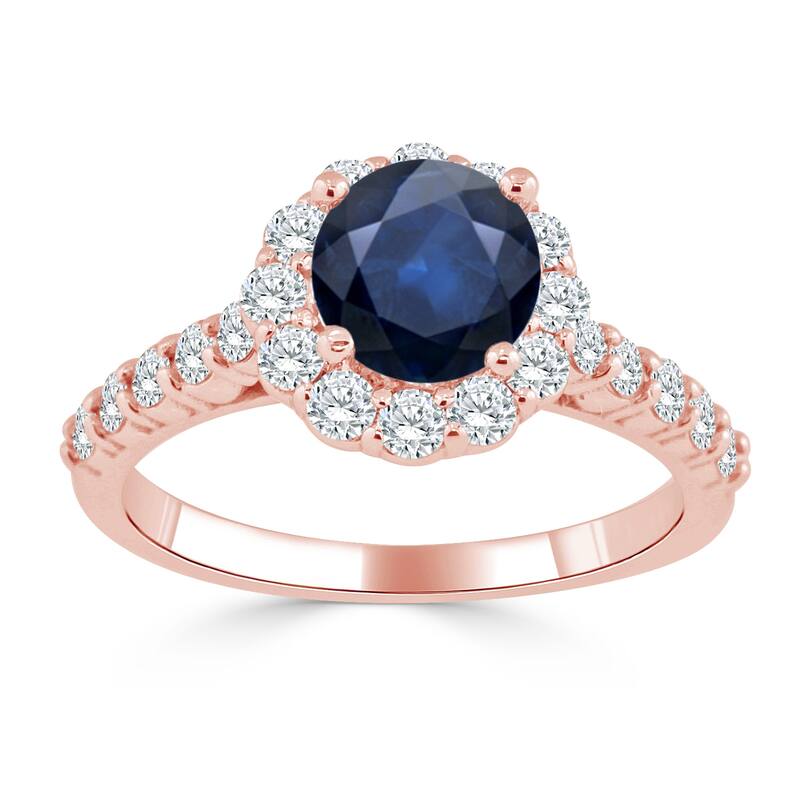 Auriya 14k Gold 1ct Blue Sapphire and Diamond Halo Engagement Ring 5/8ctw