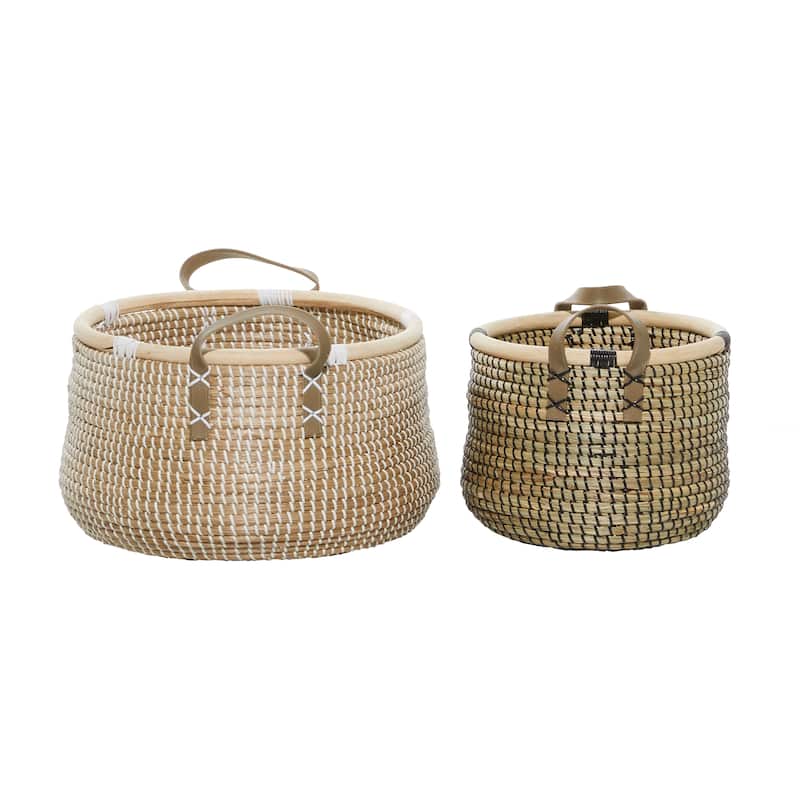 Banana Leaf Handmade Storage Basket with Handles - Set of 2 Brown - Roche River Decor - 18"W x 17"L x 13"H