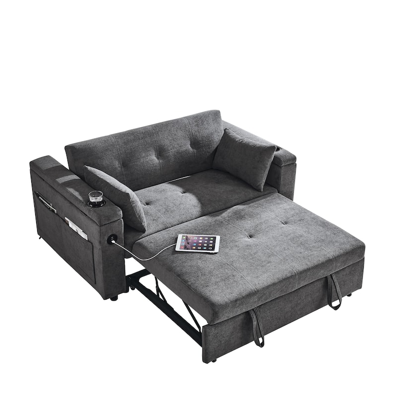 54" Pull-Out Sleeper Sofa Bed Double Seat Recliner Sofa Bed