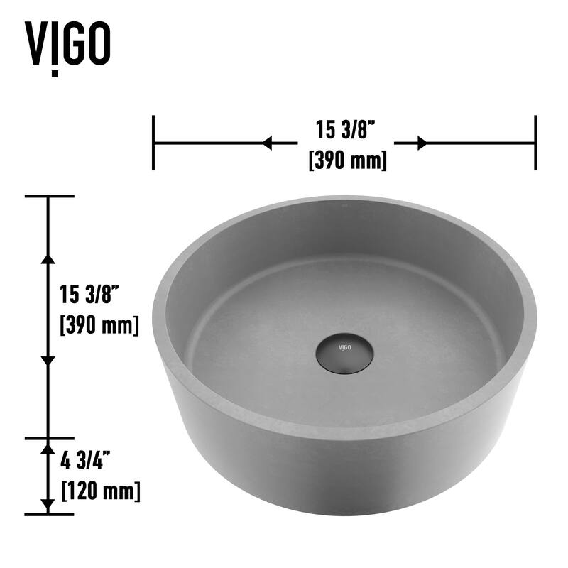 VIGO Palermo 15"L x 15"W x 5"H Concreto Stone Round Bathroom Vessel Sink