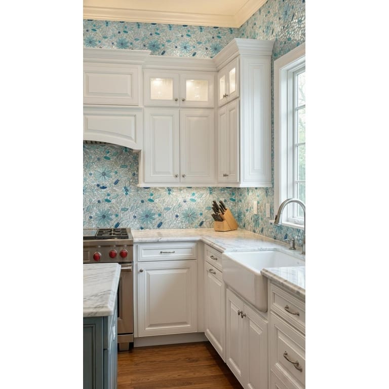 ES STONE - Floral Pattern Glass Mosaic Tile - Decorative Wall & Backsplash Tile - Case (10 Sheets)