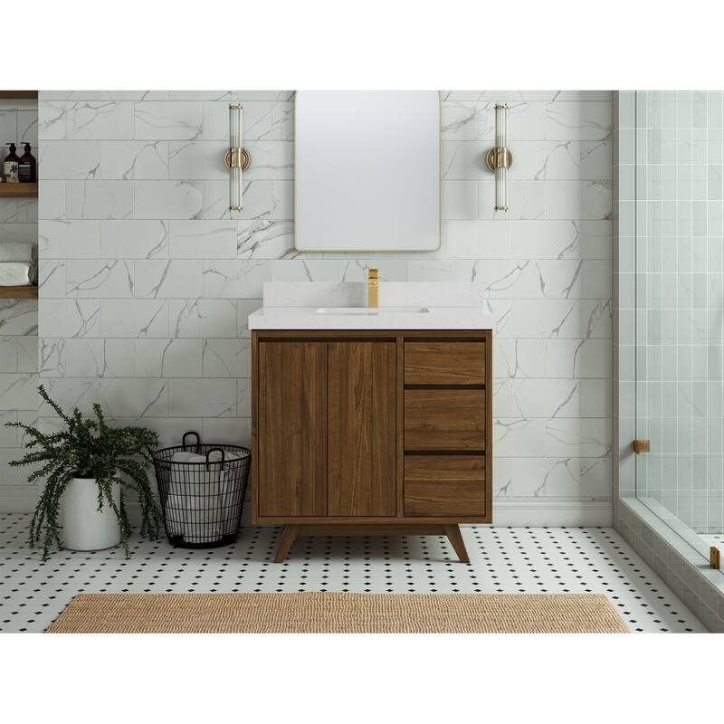 Willow Collections 36 in. W x 22 in. D Madison Teak Center Sink Bathroom Vanity with Countertop