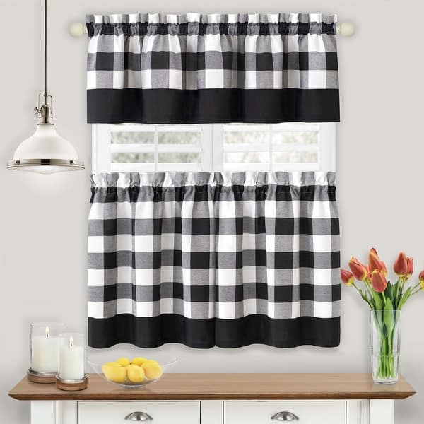 slide 2 of 20, Hunter Window Curtain Tier Pair and Valance Set 57x24 - Black
