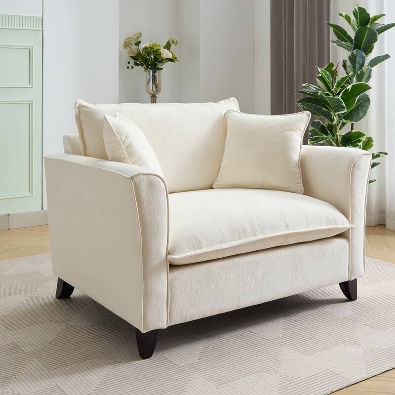 Oversized Chenille Fabric Armchair - Cream