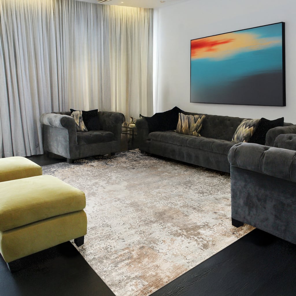 EXQUISITE RUGS Laureno Hand-knotted Bamboo Silk Grey Area Rug.