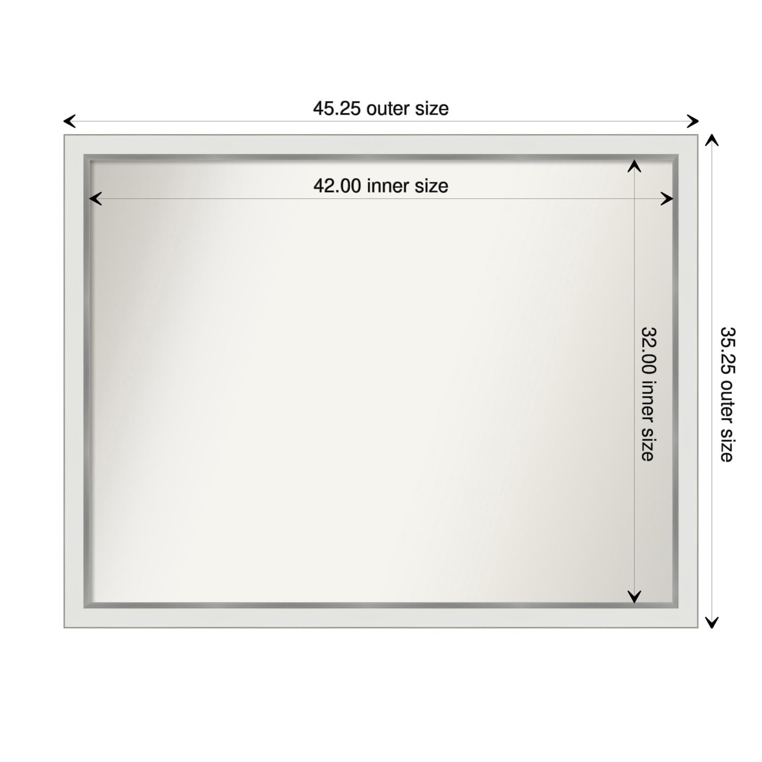Eva White Silver Narrow Framed Non-Beveled Custom Wall Mirror, Bathroom Vanity Mirror