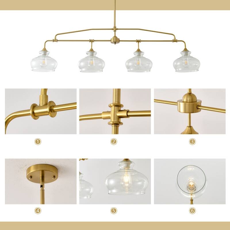 Modern Brass Chandelier Kitchen Island Pendant Light with Glass Shades