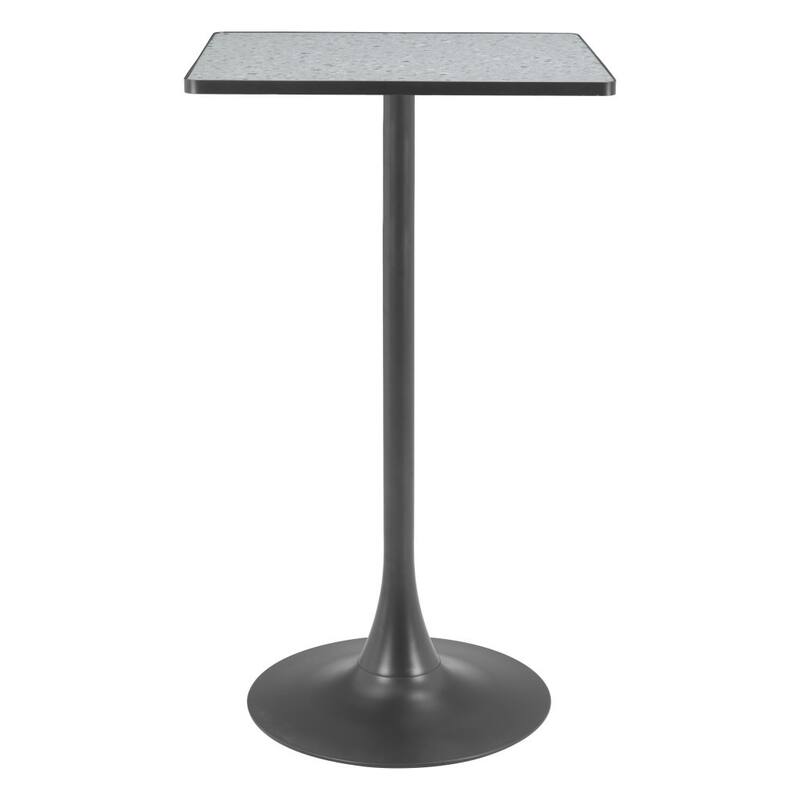 HomeRoots 24" Gray and Black Faux Terrazzo and Steel Square Bar Table - 24.00 in. x 41.70 in. x 24.00 in.
