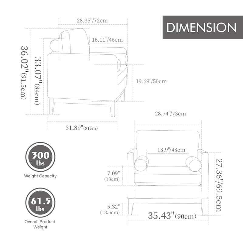 Minimalist Reading Armchair Single Sofa with Two Pillows, Side Chair Dressing Chair Upholstered Chair